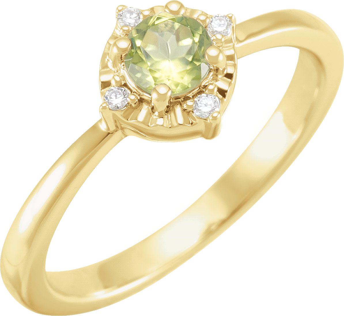 14K Yellow Natural Peridot and .04 CTW Natural Diamond Halo Style Ring Ref 17920181