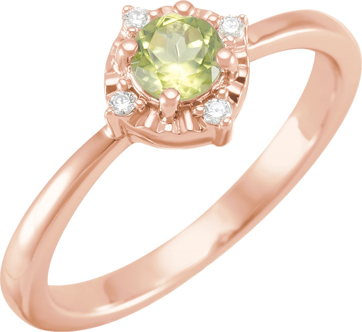 14K Rose Natural Peridot and .04 CTW Natural Diamond Halo Style Ring Ref 17920183