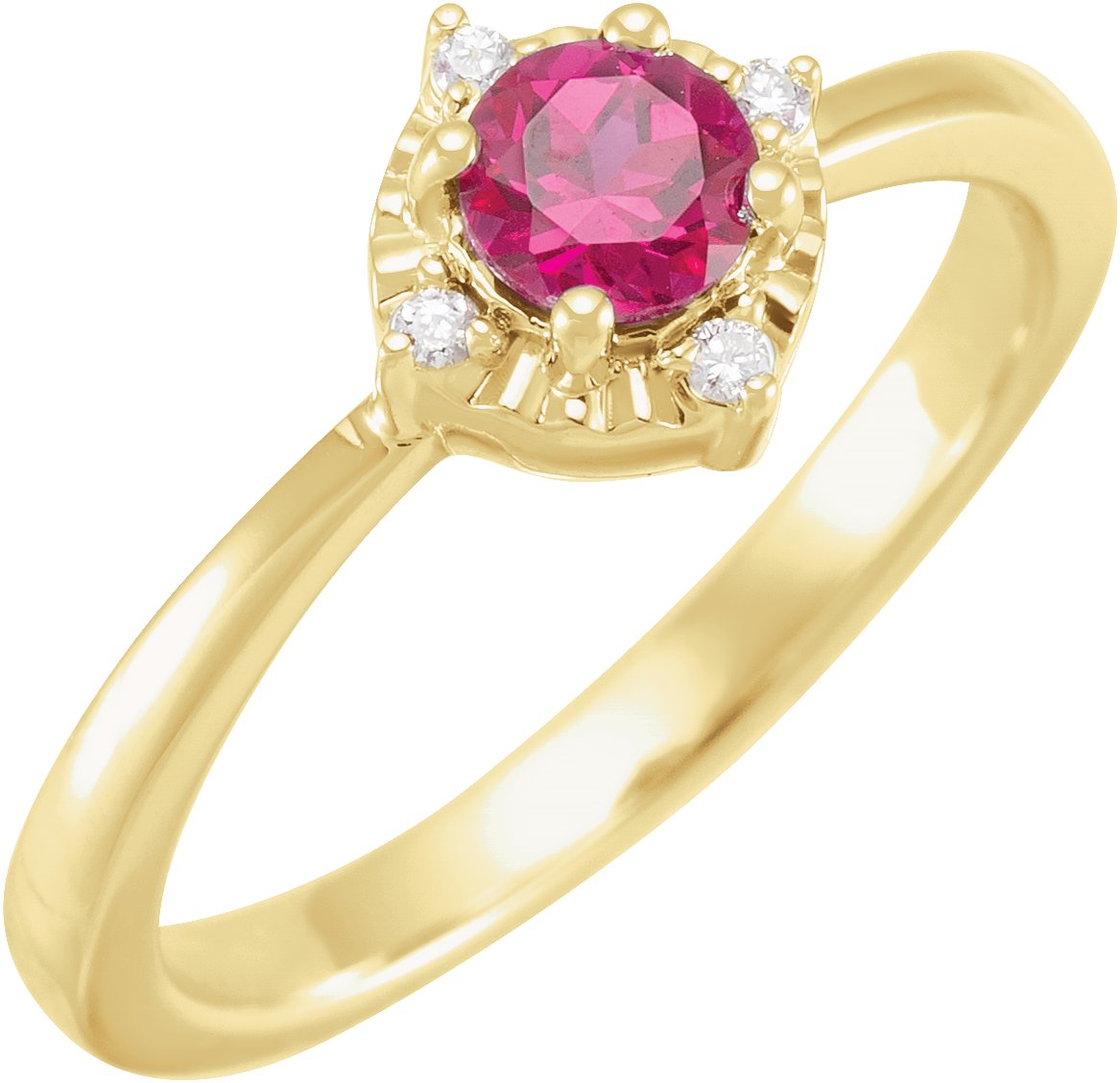 14K Yellow Lab Grown Ruby and .04 CTW Natural Diamond Halo Style Ring Ref 17920177