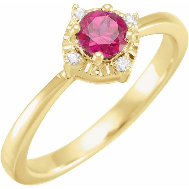 14K Yellow Lab-Grown Ruby & .04 CTW Natural Diamond Halo-Style Ring 