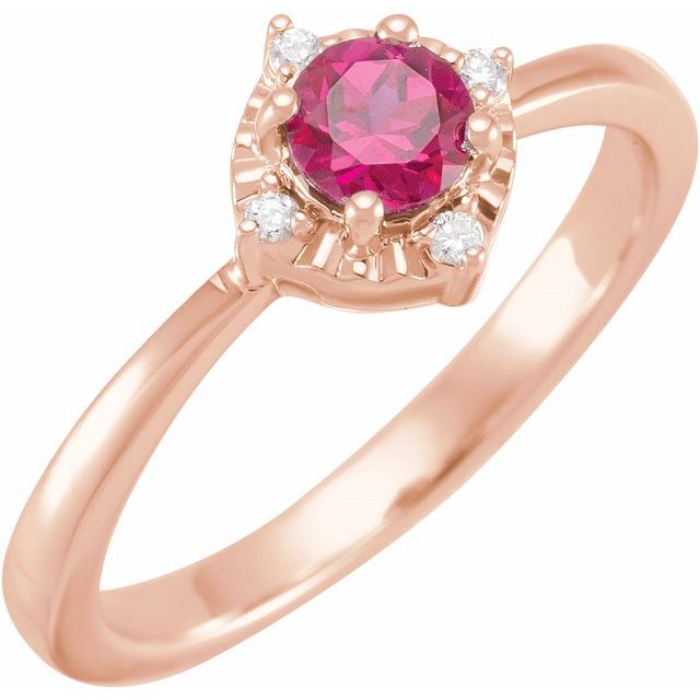 14K Rose Lab-Grown Ruby & .04 CTW Natural Diamond Halo-Style Ring 
