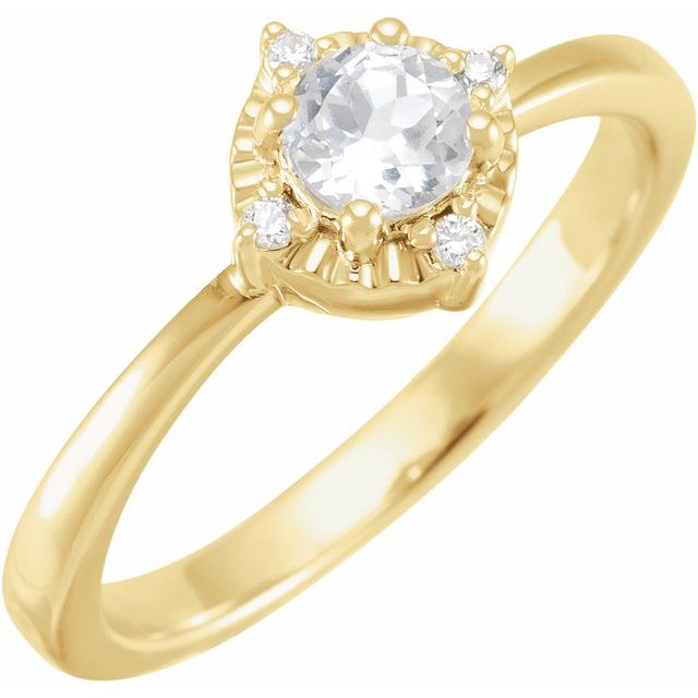 14K Yellow Lab-Grown White Sapphire & .04 CTW Natural Diamond Halo-Style Ring 