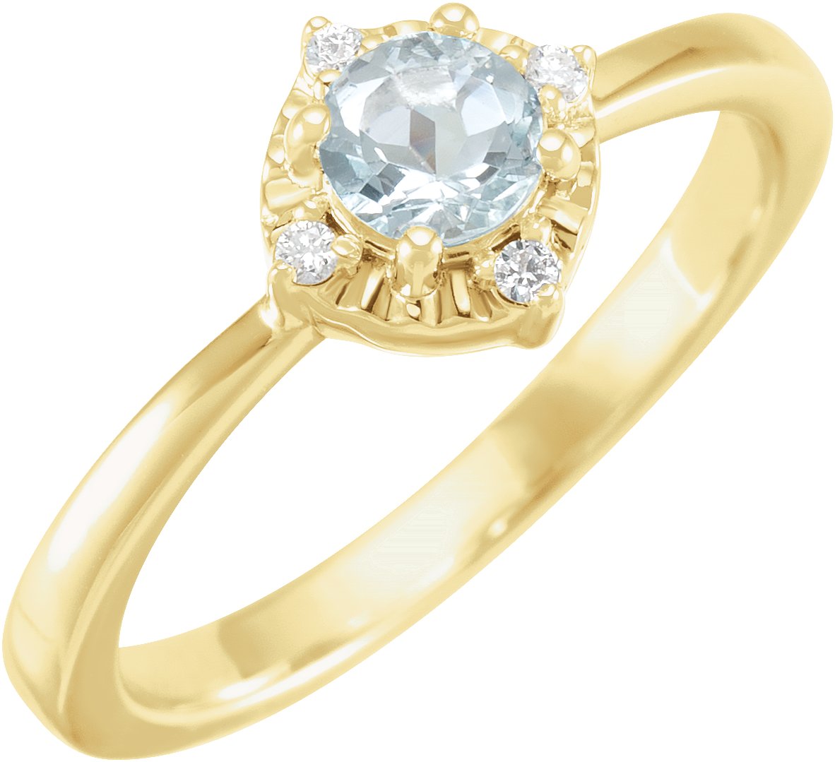 14K Yellow Natural Aquamarine and .04 CTW Natural Diamond Halo Style Ring Ref 17920161