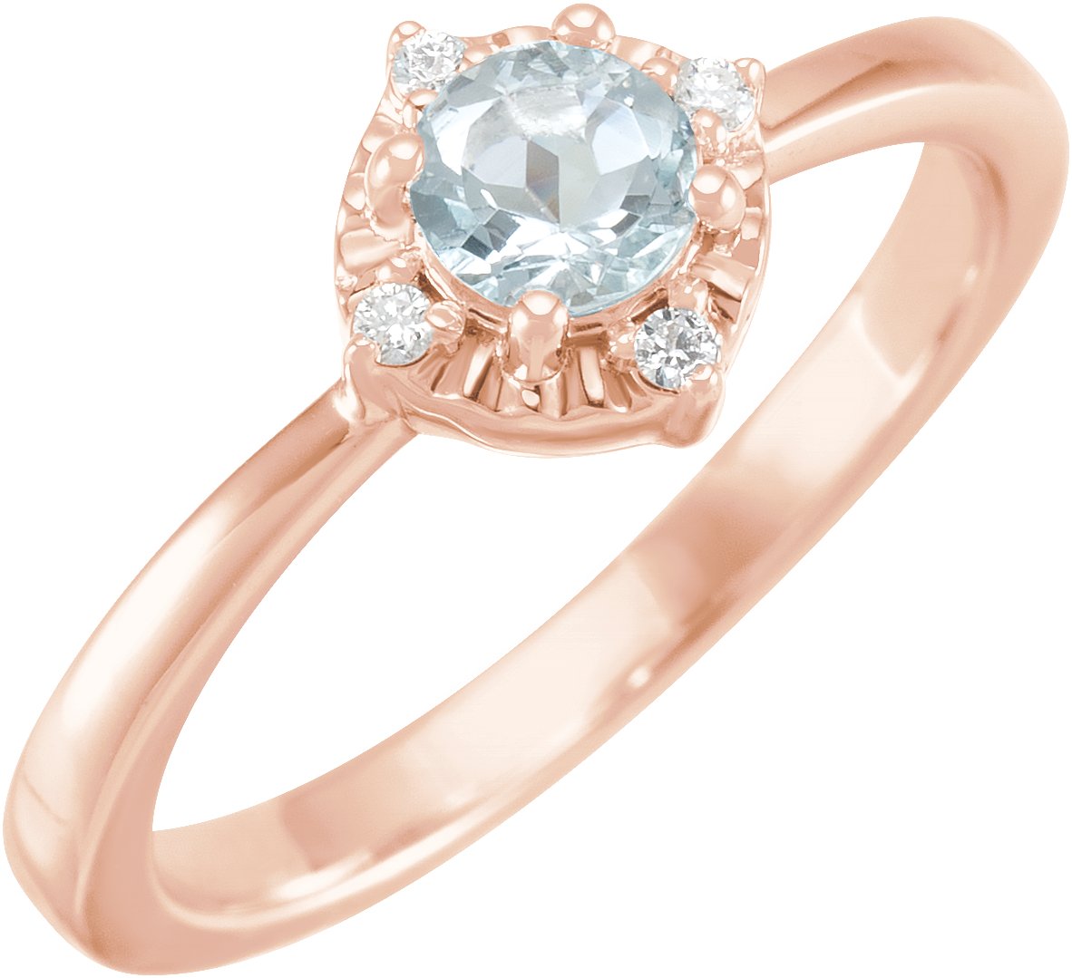 14K Rose Natural Aquamarine and .04 CTW Natural Diamond Halo Style Ring Ref 17920163