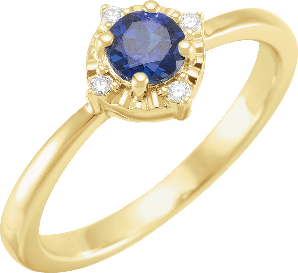 14K Yellow Lab Grown Blue Sapphire and .04 CTW Natural Diamond Halo Style Ring Ref 17920185