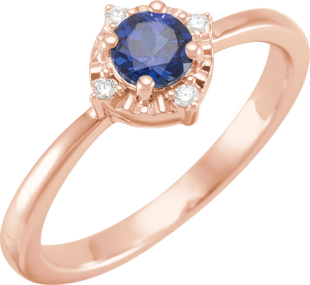 14K Rose Lab Grown Blue Sapphire and .04 CTW Natural Diamond Halo Style Ring Ref 17920187