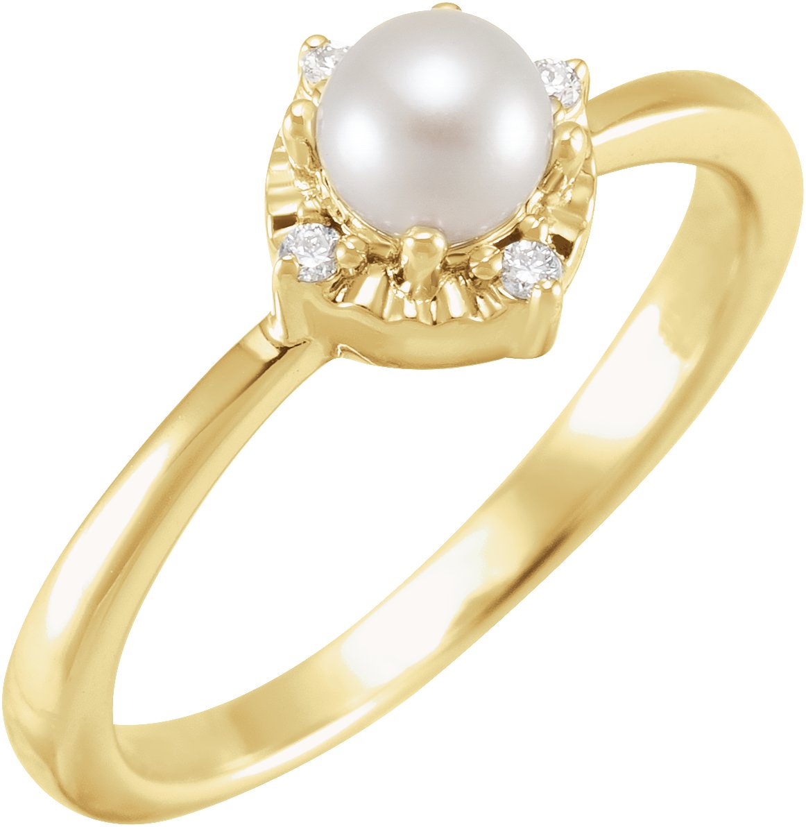 14K Yellow Cultured White Freshwater Pearl & .04 CTW Natural Diamond Halo-Style Ring