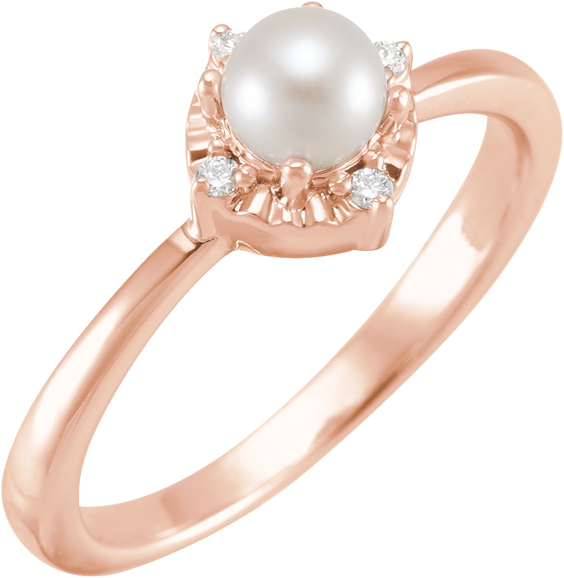 14K Rose Cultured White Freshwater Pearl and .04 CTW Natural Diamond Halo Style Ring Ref 17920175