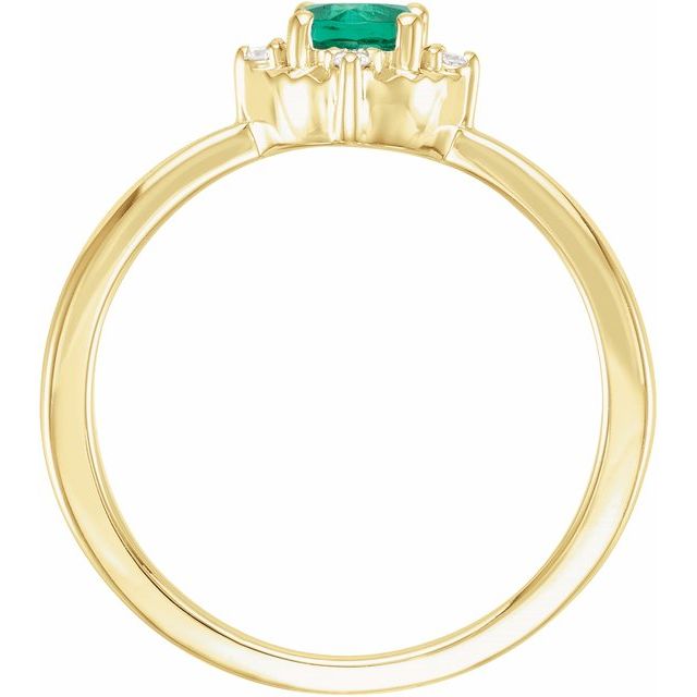 14K Yellow Lab-Grown Emerald & .04 CTW Natural Diamond Halo-Style Ring 