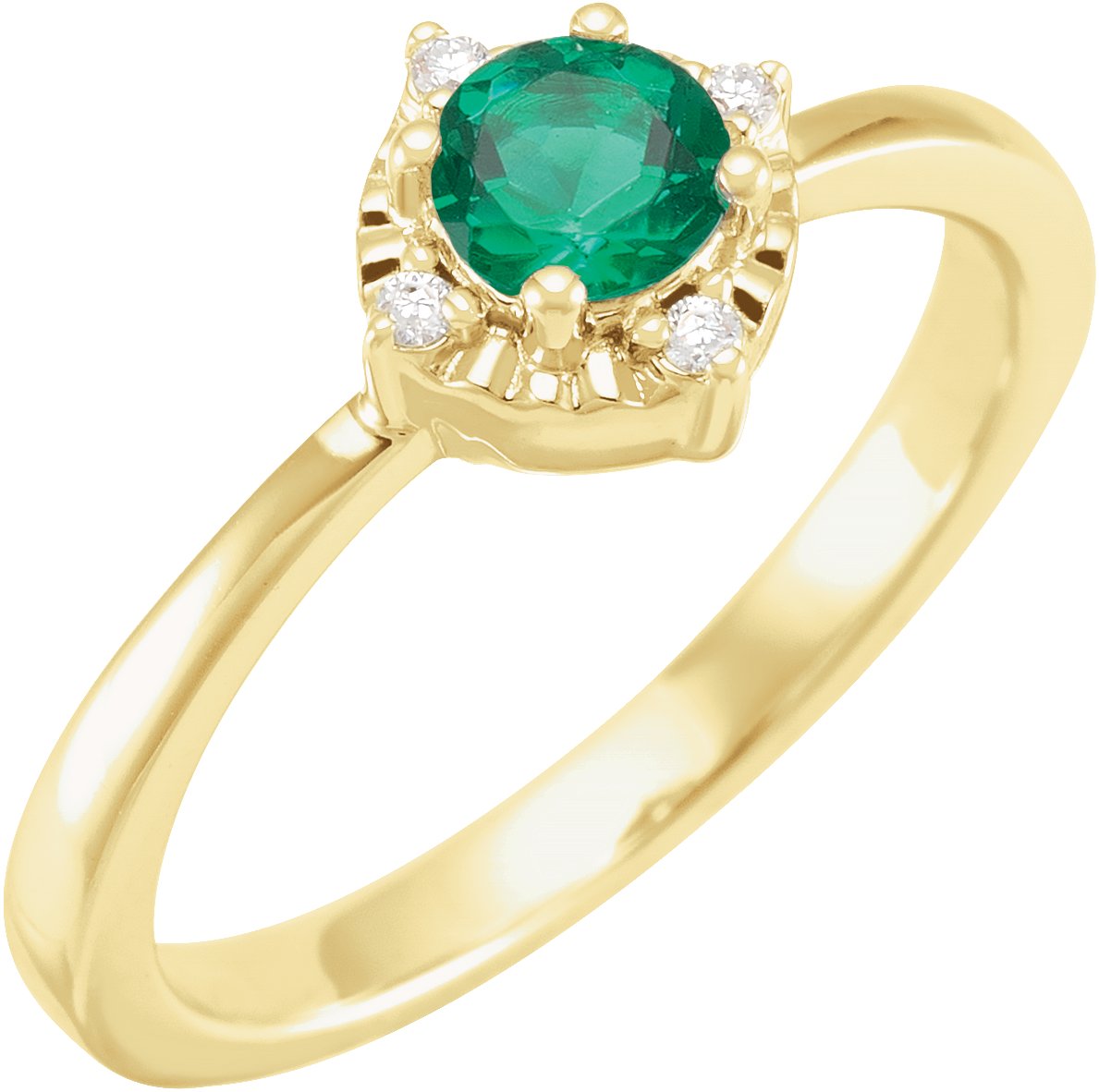 14K Yellow Lab Grown Emerald and .04 CTW Natural Diamond Halo Style Ring Ref 17920169