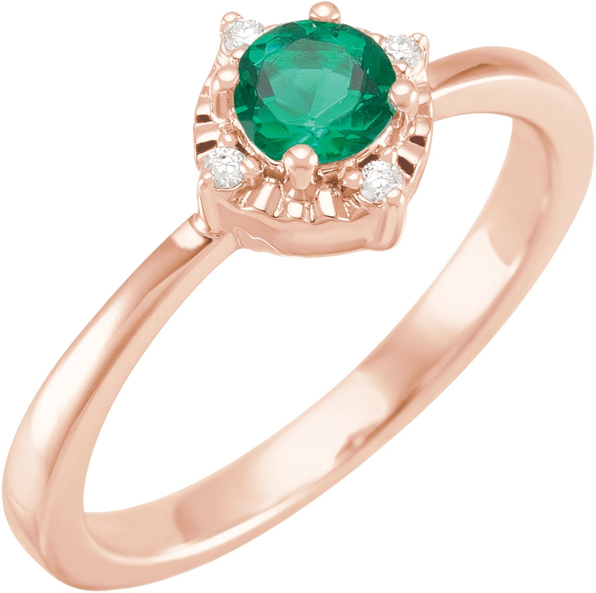 14K Rose Lab Grown Emerald and .04 CTW Natural Diamond Halo Style Ring Ref 17920171