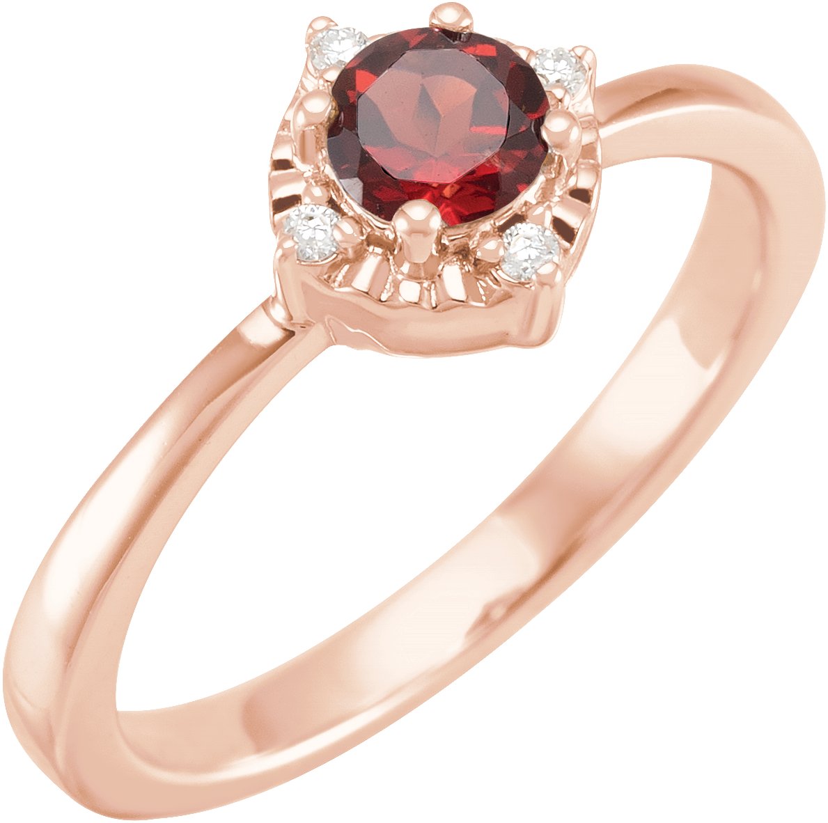 14K Rose Natural Mozambique Garnet and .04 CTW Natural Diamond Halo Style Ring Ref 17920155