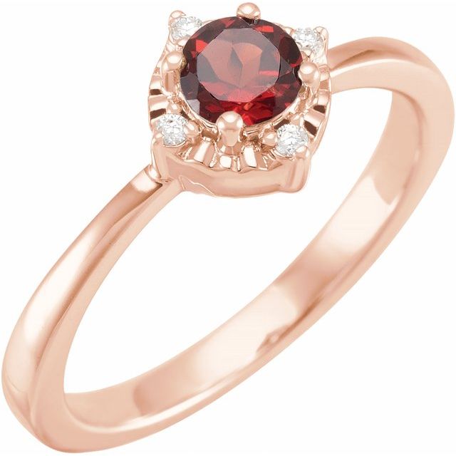 14K Rose Natural Mozambique Garnet & .04 CTW Natural Diamond Halo-Style Ring