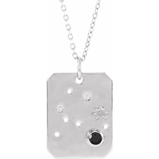 Sterling Silver Natural Black Spinel & .0075 CTW Natural Diamond Aquarius Zodiac Constellation 16-18 Necklace