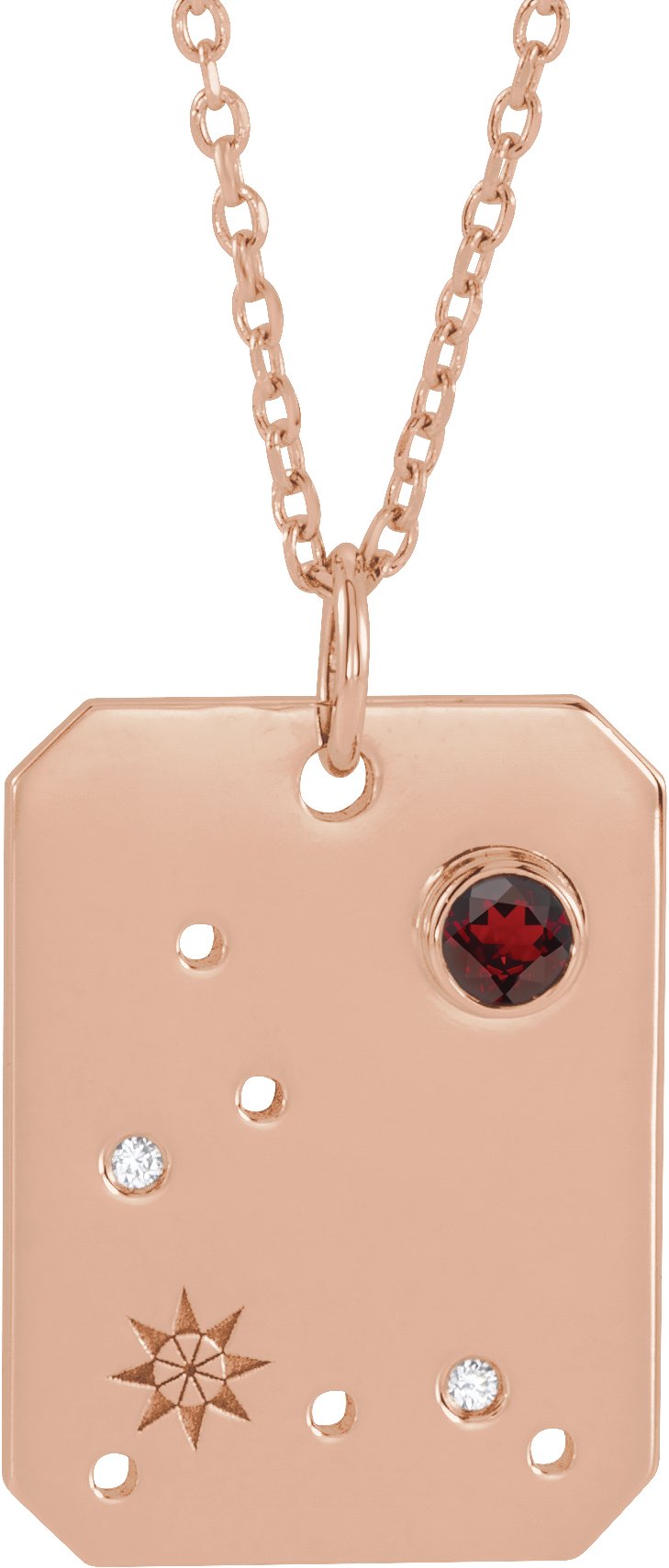 14K Rose Natural Mozambique Garnet and .0075 CTW Natural Diamond Pisces Zodiac Constellation 16 to 18 inch Necklace Ref 17891249