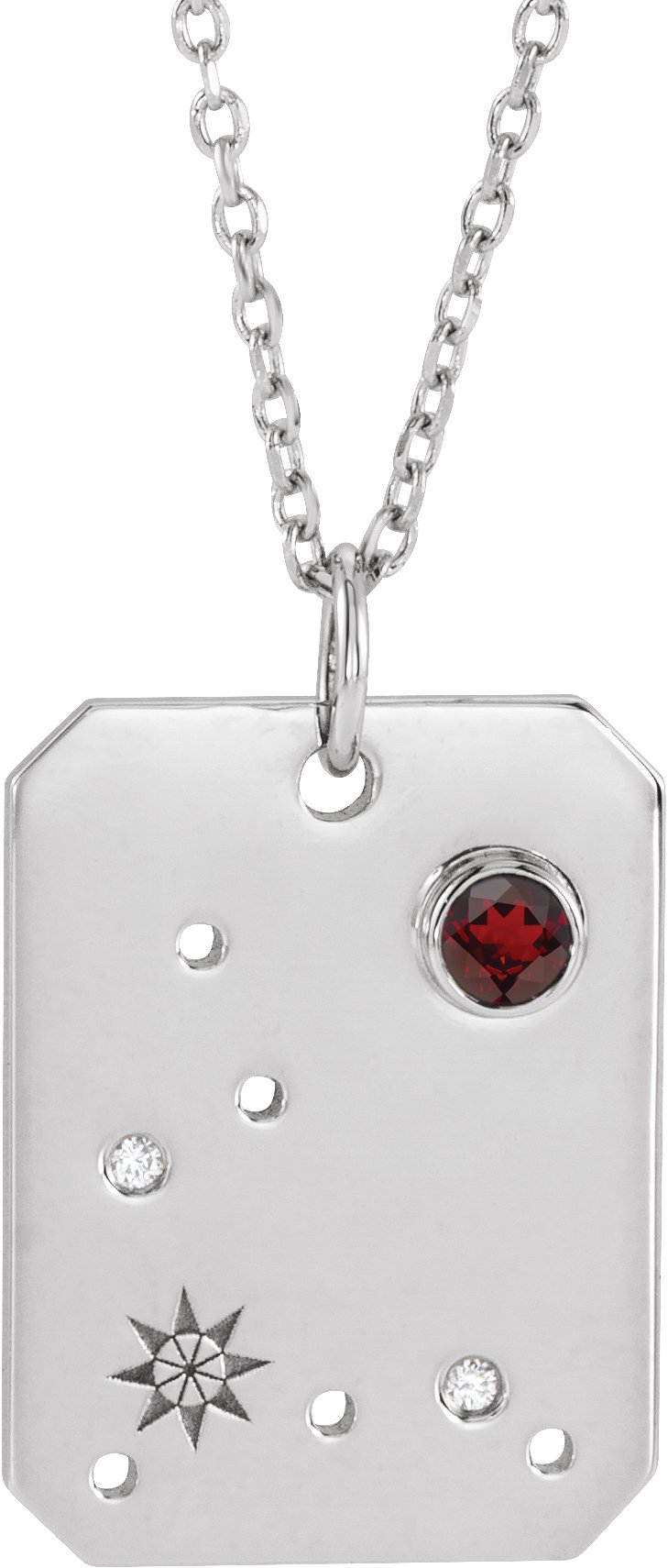Sterling Silver Natural Mozambique Garnet & .01 CTW Natural Diamond Pisces Constellation 16-18" Necklace