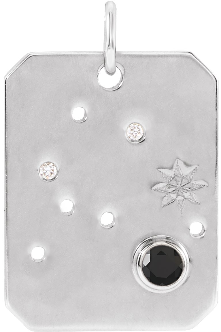 Sterling Silver Natural Black Spinel & .0075 CTW Natural Diamond Aquarius Zodiac Constellation Pendant