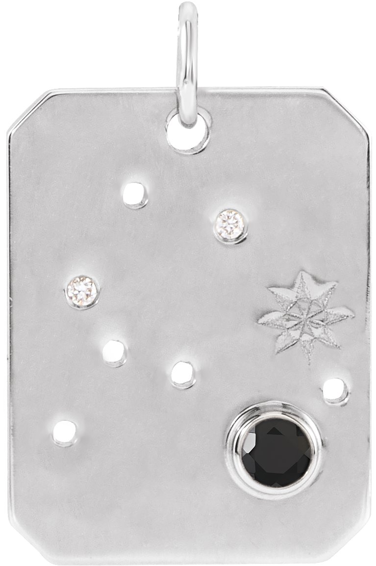 14K White Natural Black Spinel and .0075 CTW Natural Diamond Aquarius Zodiac Constellation Pendant Ref 17891076