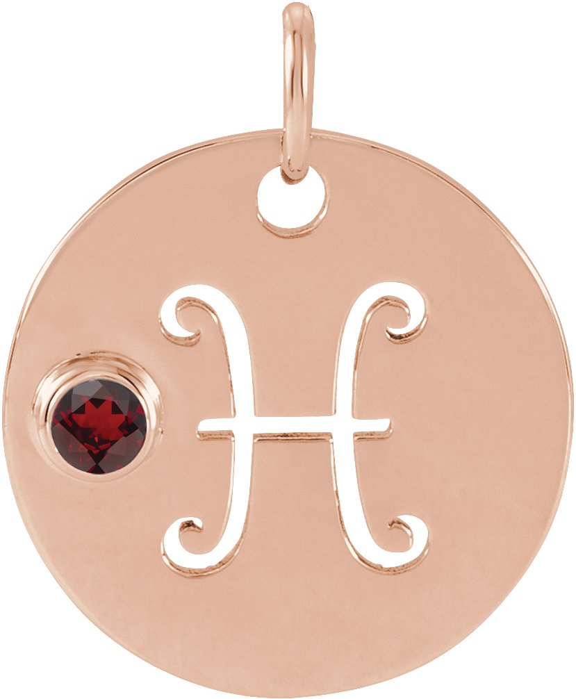 14K Rose Natural Mozambique Garnet Pisces Zodiac Pendant Ref 17886469