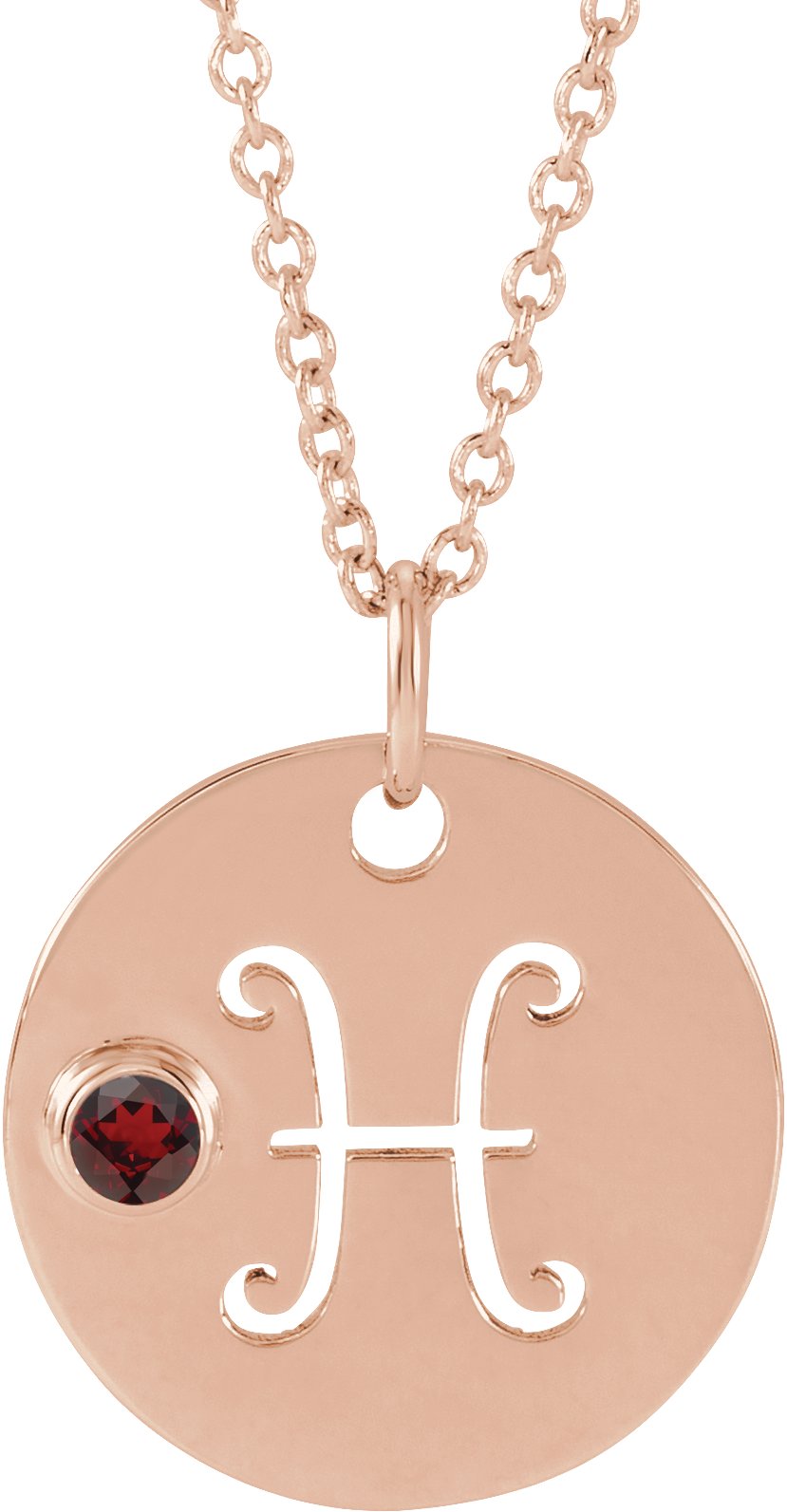 14K Rose Natural Mozambique Garnet Pisces Zodiac 16 to 18 inch Necklace Ref 17886711