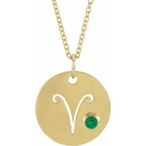 14K Yellow Natural Emerald Aries Zodiac 16-18" Necklace