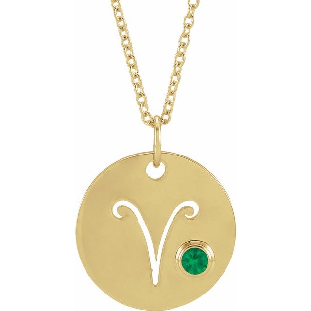 14K Yellow Natural Emerald Aries Zodiac 16-18 Necklace
