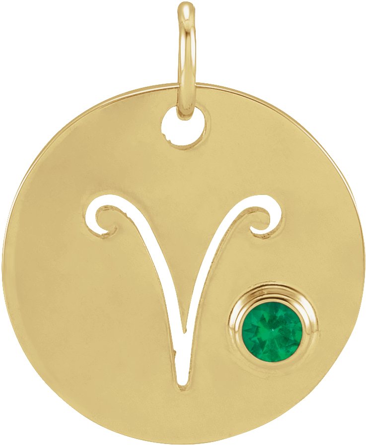 14K Yellow Natural Emerald Aries Zodiac Pendant Ref 17886516