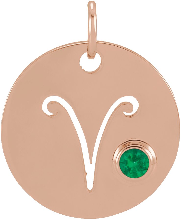 14K Rose Natural Emerald Aries Zodiac Pendant Ref 17886517