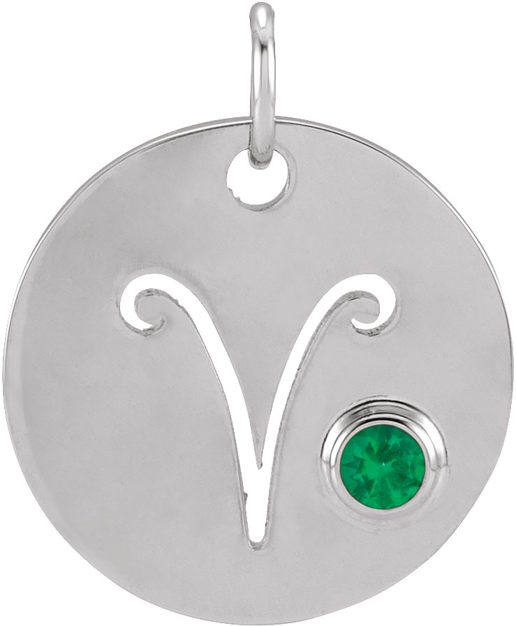 Sterling Silver Natural Emerald Aries Zodiac Pendant Ref 17886512