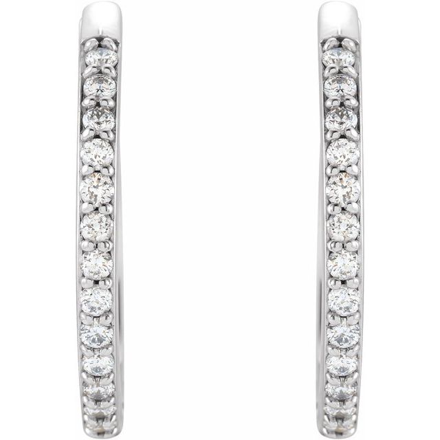 14K White 1/5 CTW Natural Diamond Hinged 18 mm Hoop Earrings