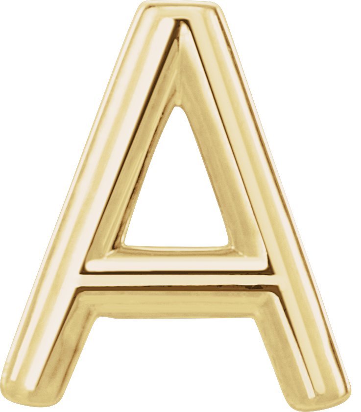 14K Yellow Single Initial A Earring