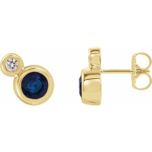 14K Yellow 3 mm Natural Blue Sapphire & .03 CTW Natural Diamond Earrings