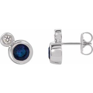 14K White Blue Sapphire & .03 CTW Diamond Earrings