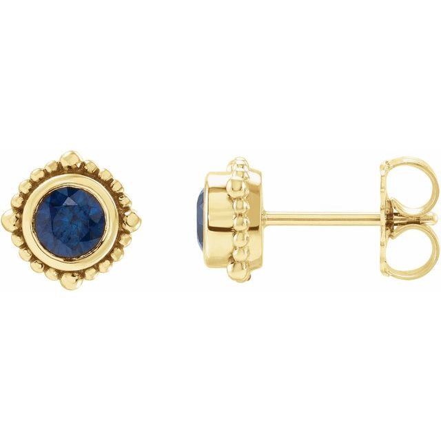 14K Yellow 3 mm Natural Blue Sapphire Beaded Halo-Style Earrings