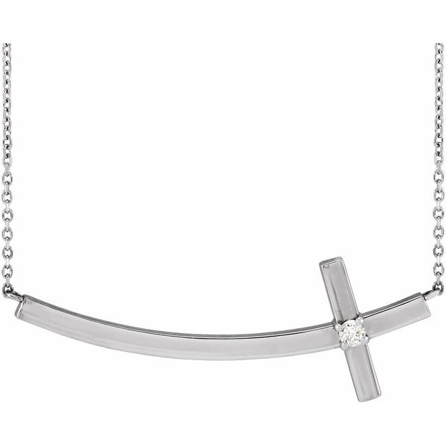 Sterling Silver .06 CT Natural Diamond Sideways Cross 18 Necklace