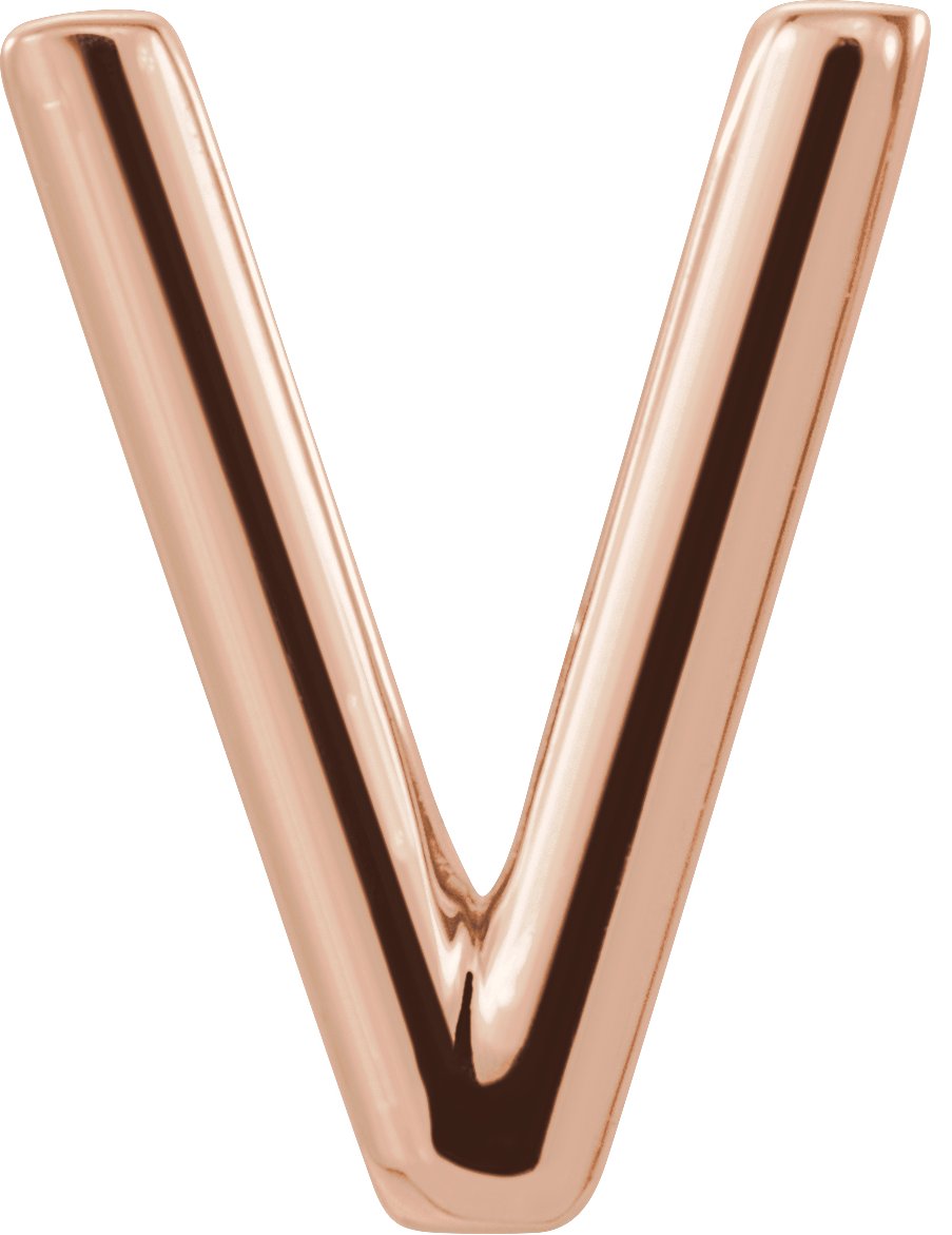 14K Rose Single Initial V Earring