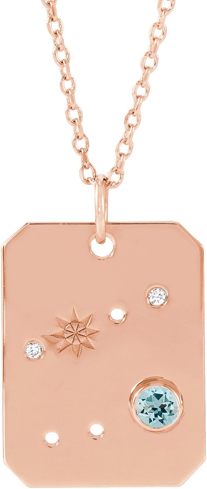 14K Rose Natural Aquamarine and .0075 CTW Natural Diamond Cancer Zodiac Constellation 16 to 18 inch Necklace Ref 17891105