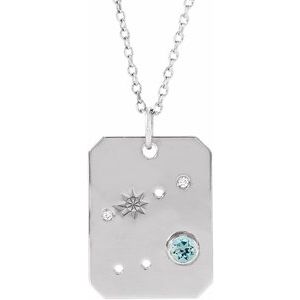Sterling Silver Natural Aquamarine & .01 CTW Natural Diamond Cancer Constellation 16-18" Necklace