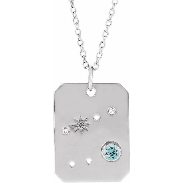 Sterling Silver Natural Aquamarine & .0075 CTW Natural Diamond Cancer Zodiac Constellation 16-18 Necklace