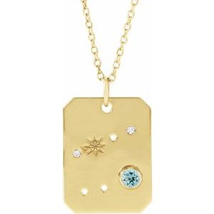 14K Yellow Natural Aquamarine & .01 Natural Diamond Cancer Constellation 16-18" Necklace