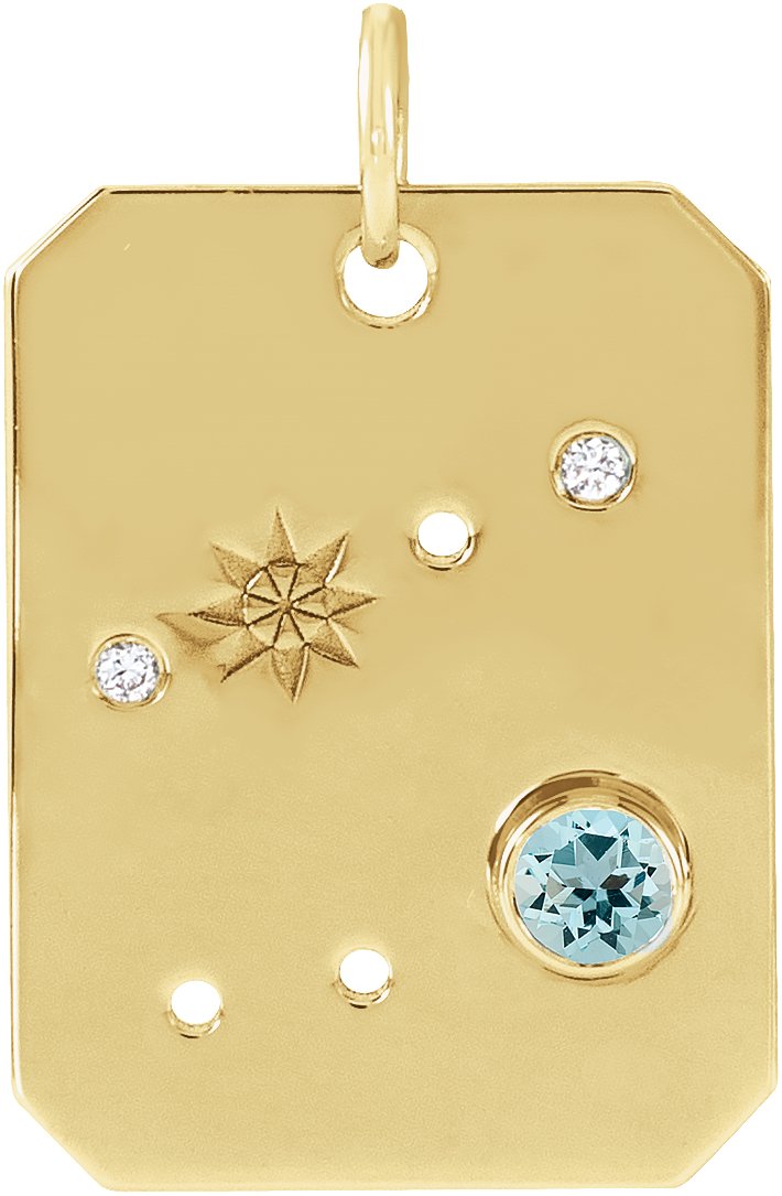 14K Yellow Natural Aquamarine and .0075 CTW Natural Diamond Cancer Zodiac Constellation Pendant Ref 17891220