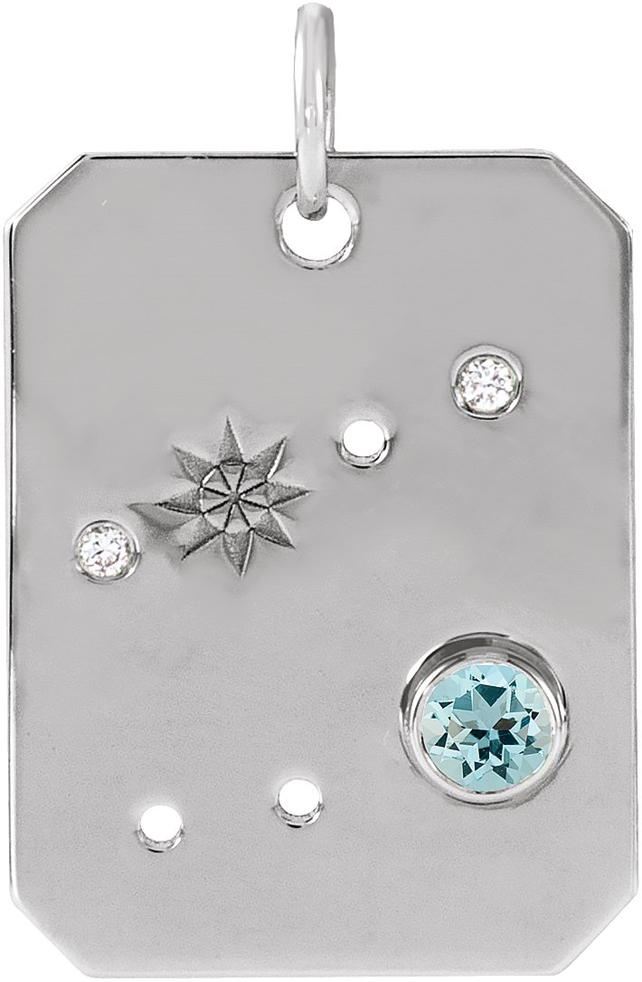 14K White Natural Aquamarine and .0075 CTW Natural Diamond Cancer Zodiac Constellation Pendant Ref 17891209