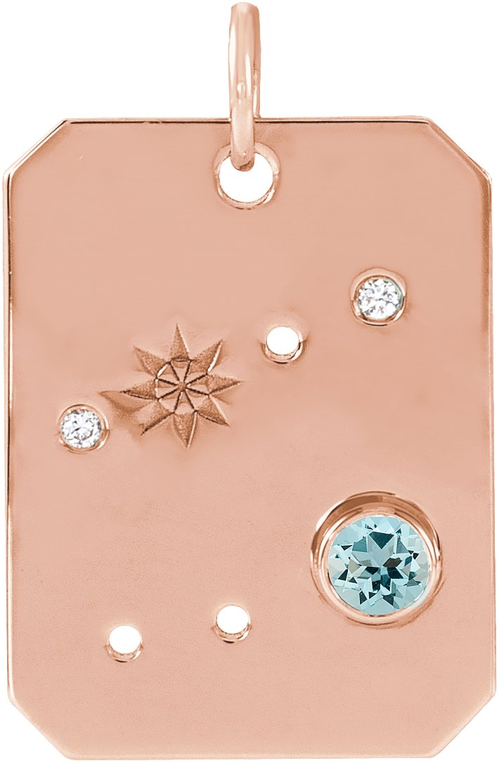 14K Rose Natural Aquamarine and .0075 CTW Natural Diamond Cancer Zodiac Constellation Pendant Ref 17891213