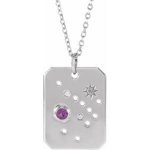 Sterling Silver Natural Amethyst & .01 CTW Natural Diamond Sagittarius Constellation 16-18" Necklace
