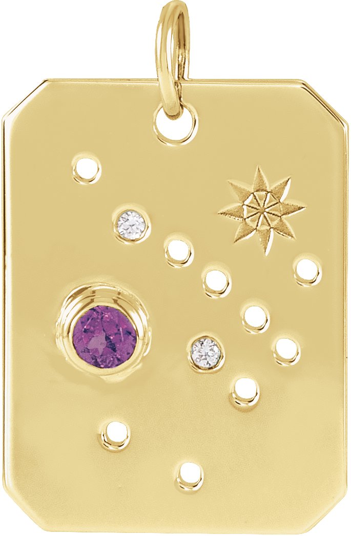 14K Yellow Natural Amethyst and .0075 CTW Natural Diamond Sagittarius Zodiac Constellation Pendant Ref 17891313