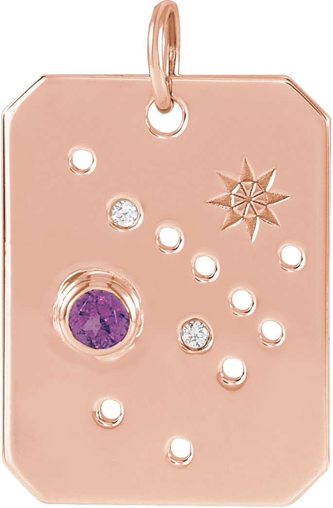 14K Rose Natural Amethyst and .0075 CTW Natural Diamond Sagittarius Zodiac Constellation Pendant Ref 17891314