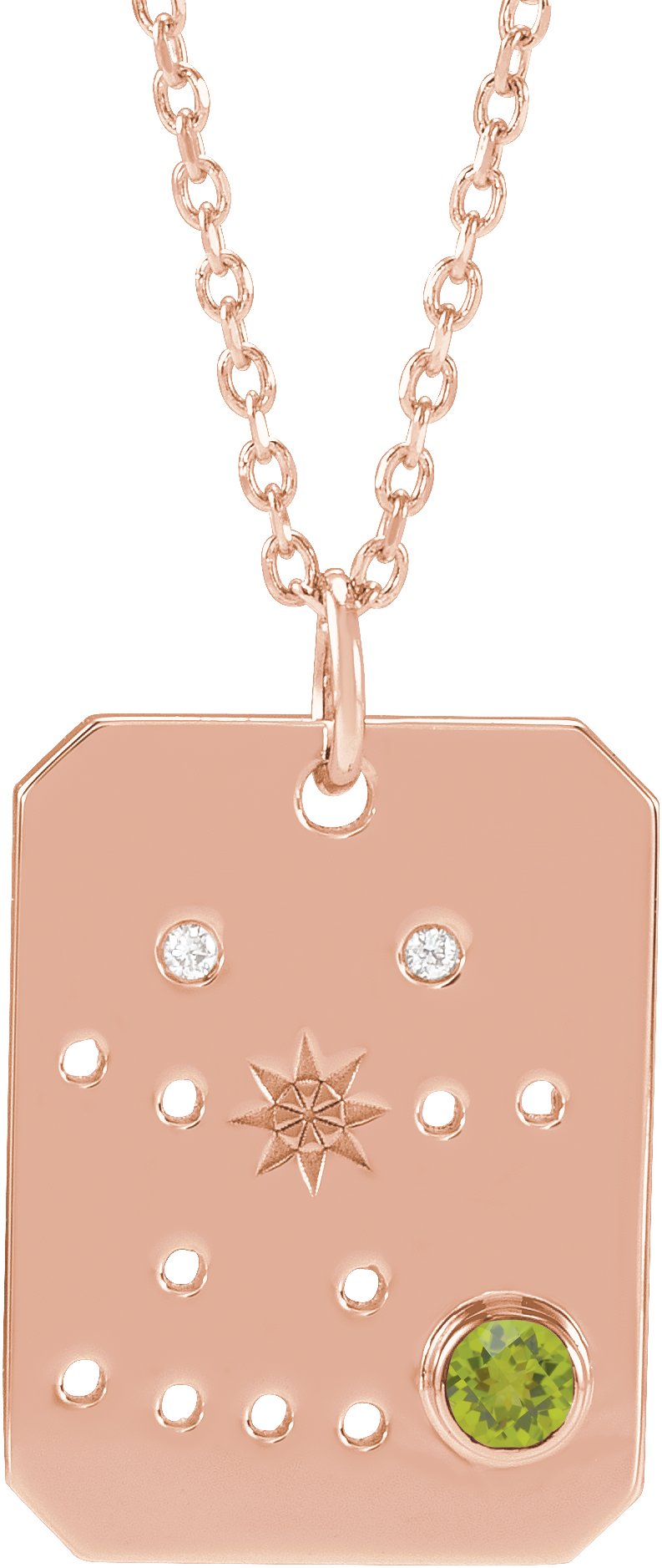 14K Rose Natural Peridot and .0075 CTW Natural Diamond Gemini Zodiac Constellation 16 to 18 inch Necklace Ref 17891141