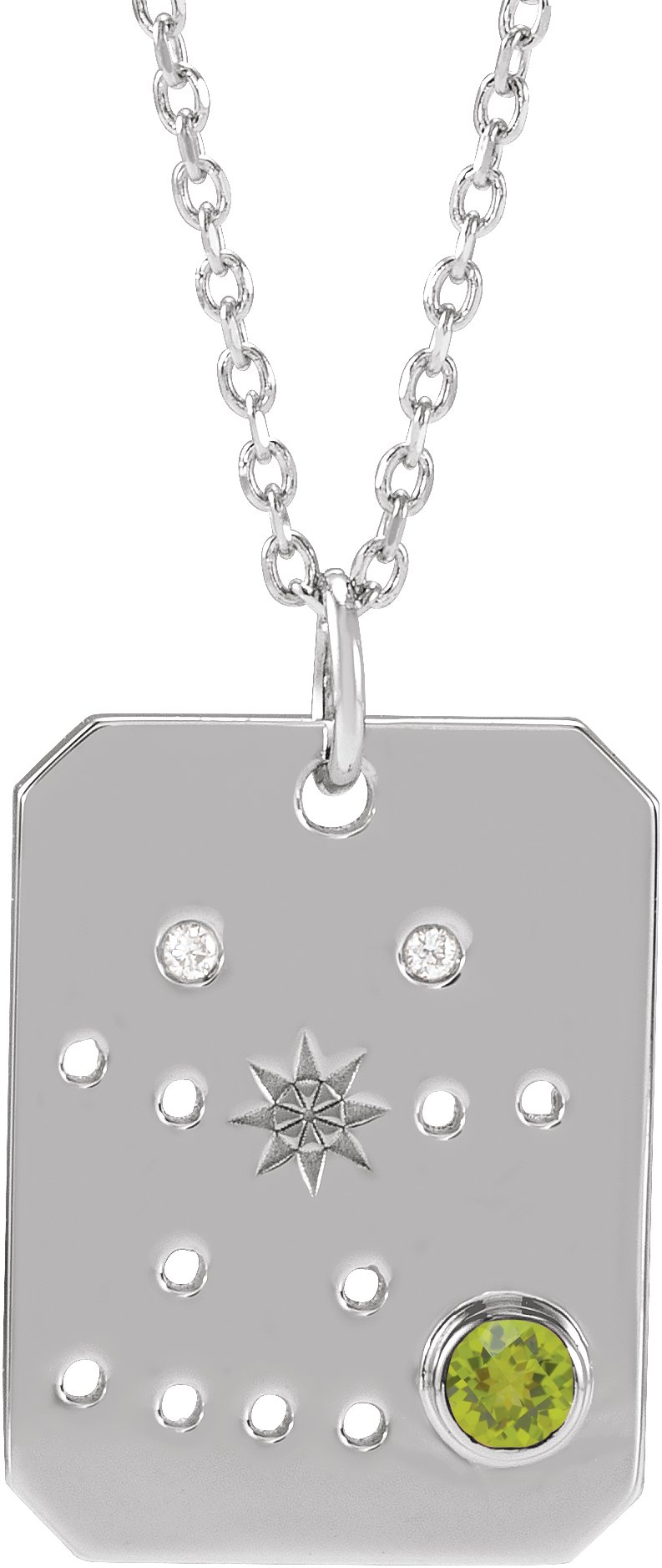 Sterling Silver Natural Peridot & .01 CTW Natural Diamond Gemini Constellation 16-18" Necklace