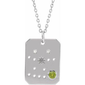 Sterling Silver Natural Peridot & .01 Natural Diamond Gemini Constellation 16-18" Necklace