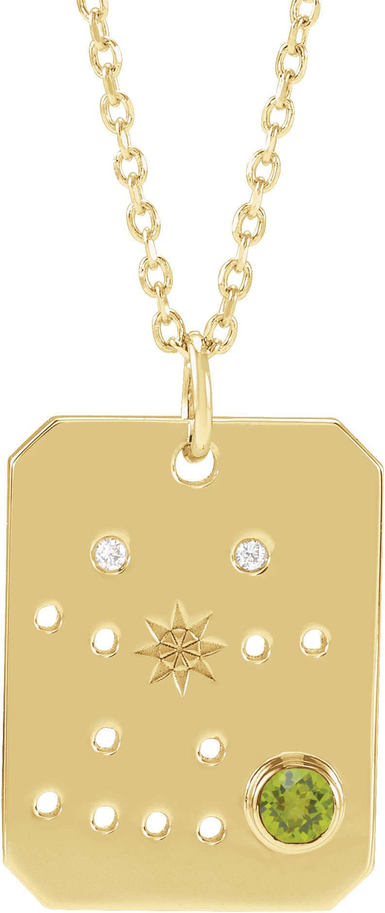 14K Yellow Natural Peridot and .0075 CTW Natural Diamond Gemini Zodiac Constellation 16 to 18 inch Necklace Ref 17891139